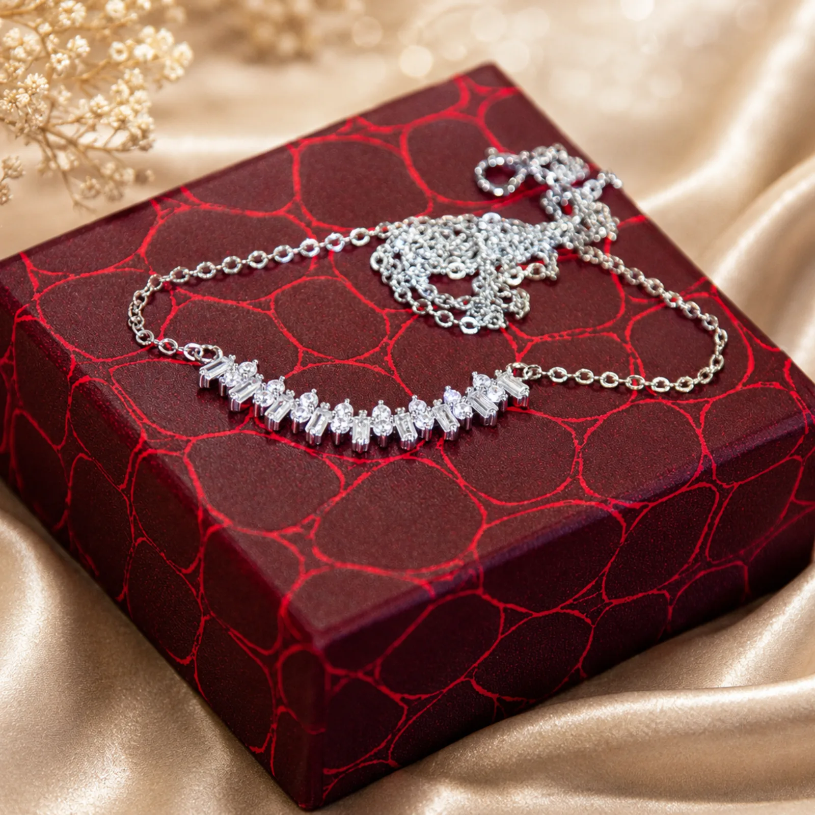 Crystal Bar Silver Necklace
