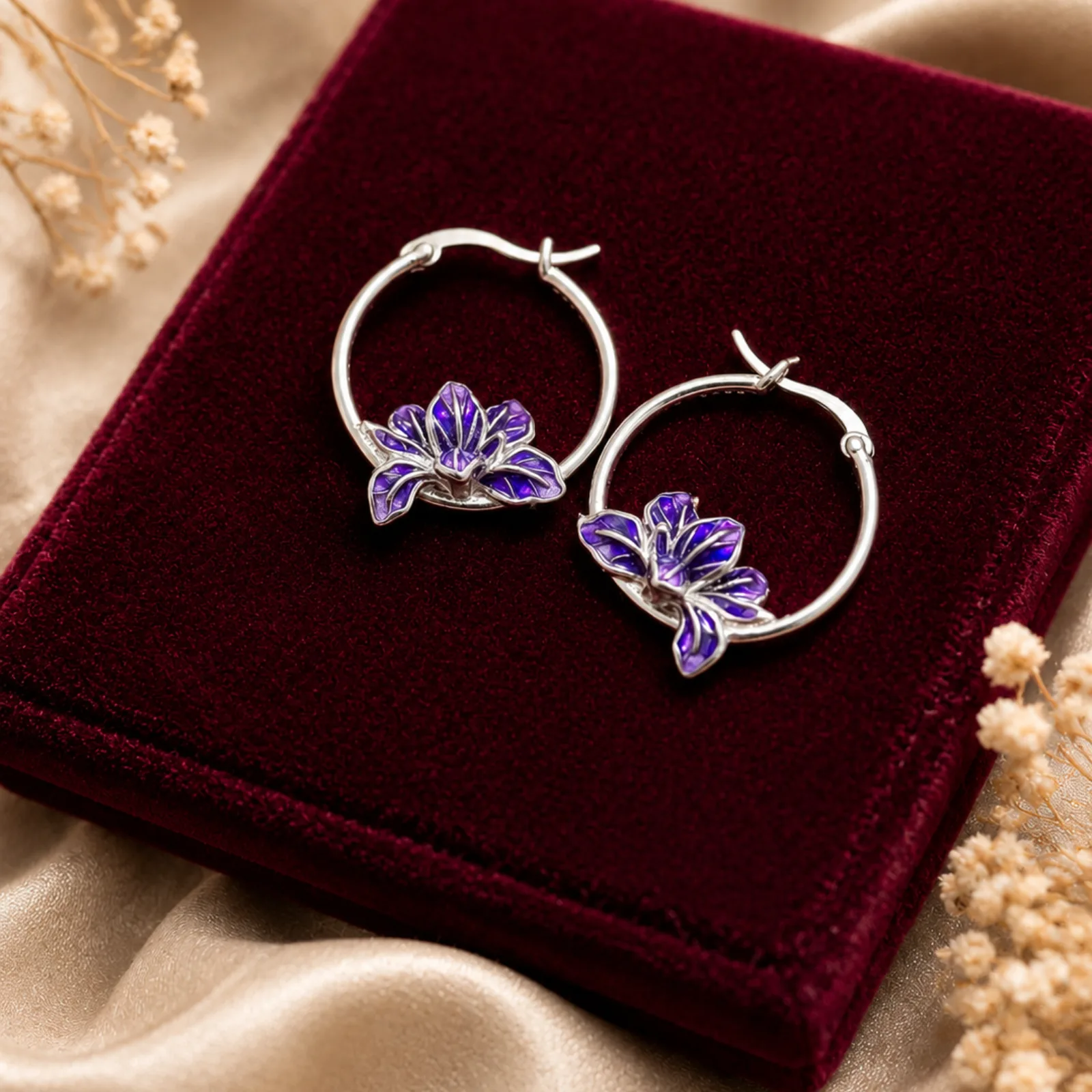 Violet Bloom Hoop Earrings