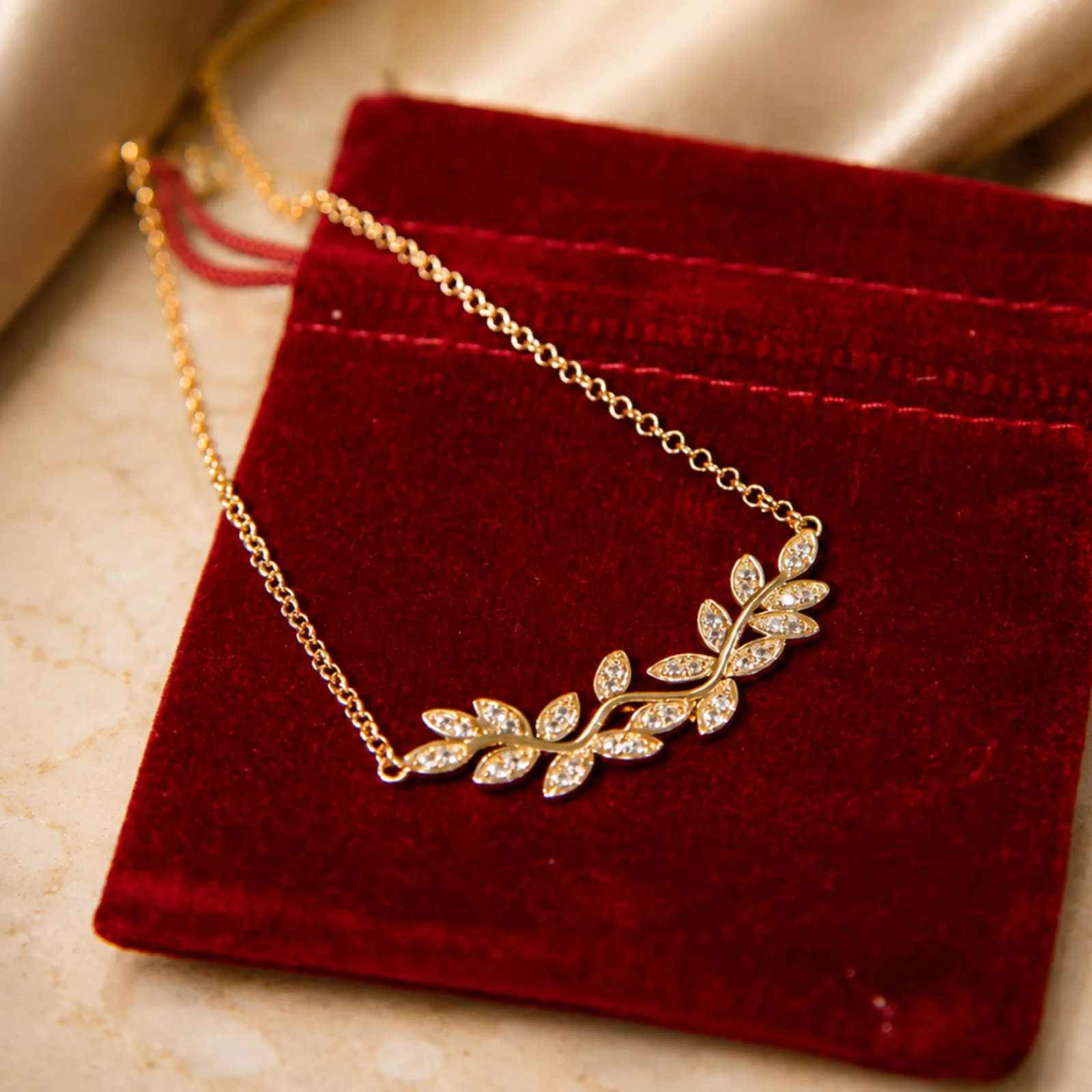 Rose Gold Leaf Silver Necklace campaign