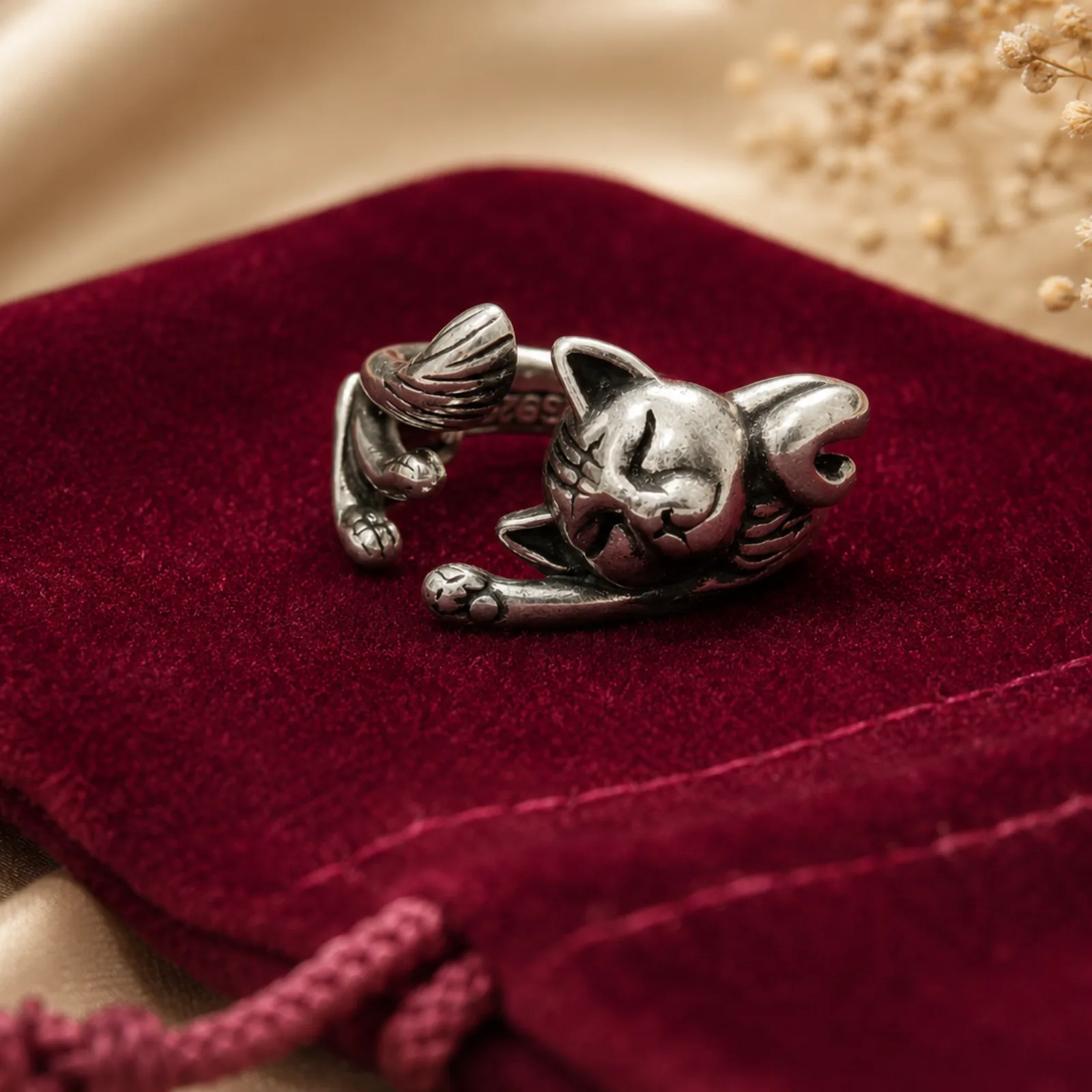 Sterling Silver Cat Wrap Ring
