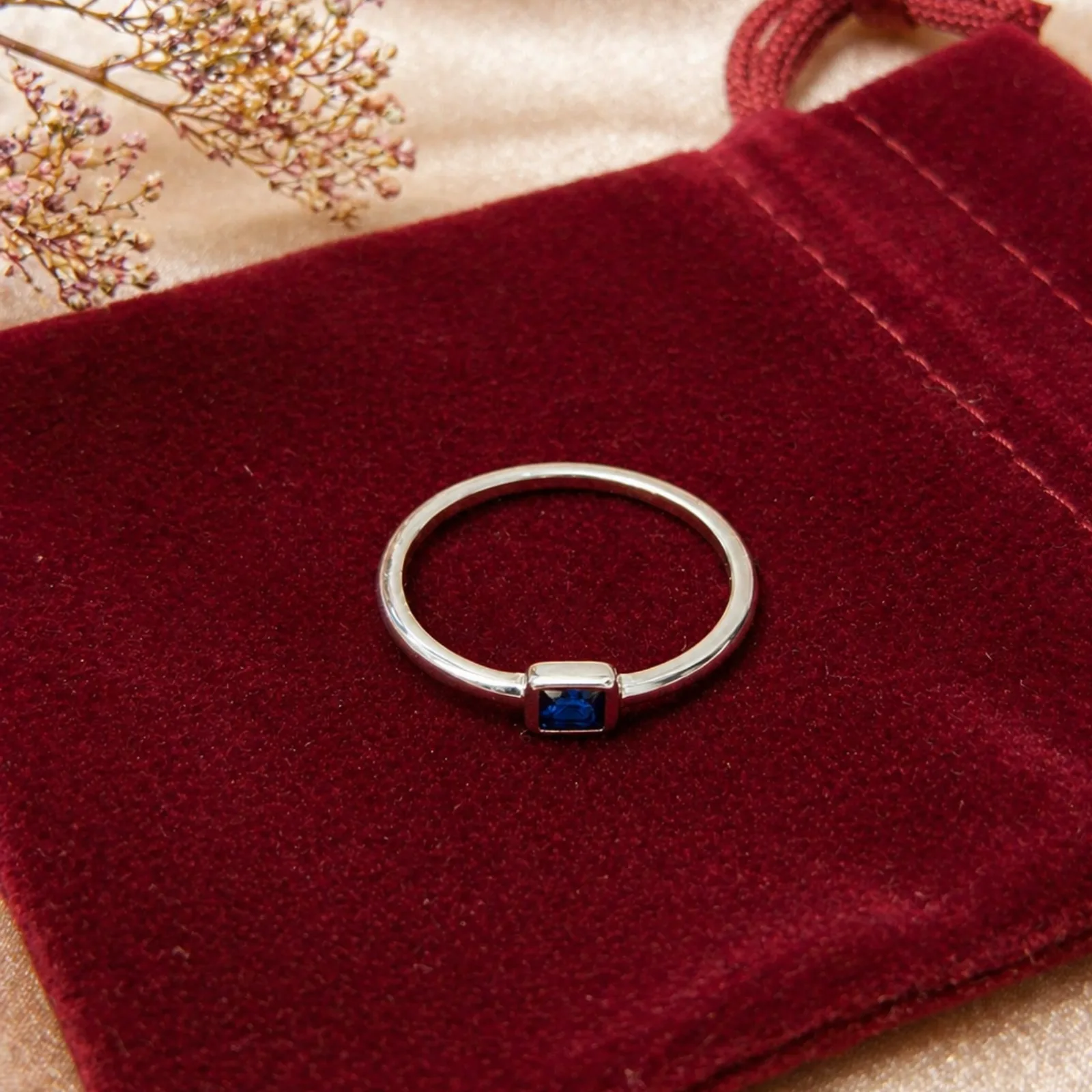 Blue Square Cut Zircon Sterling Silver Ring