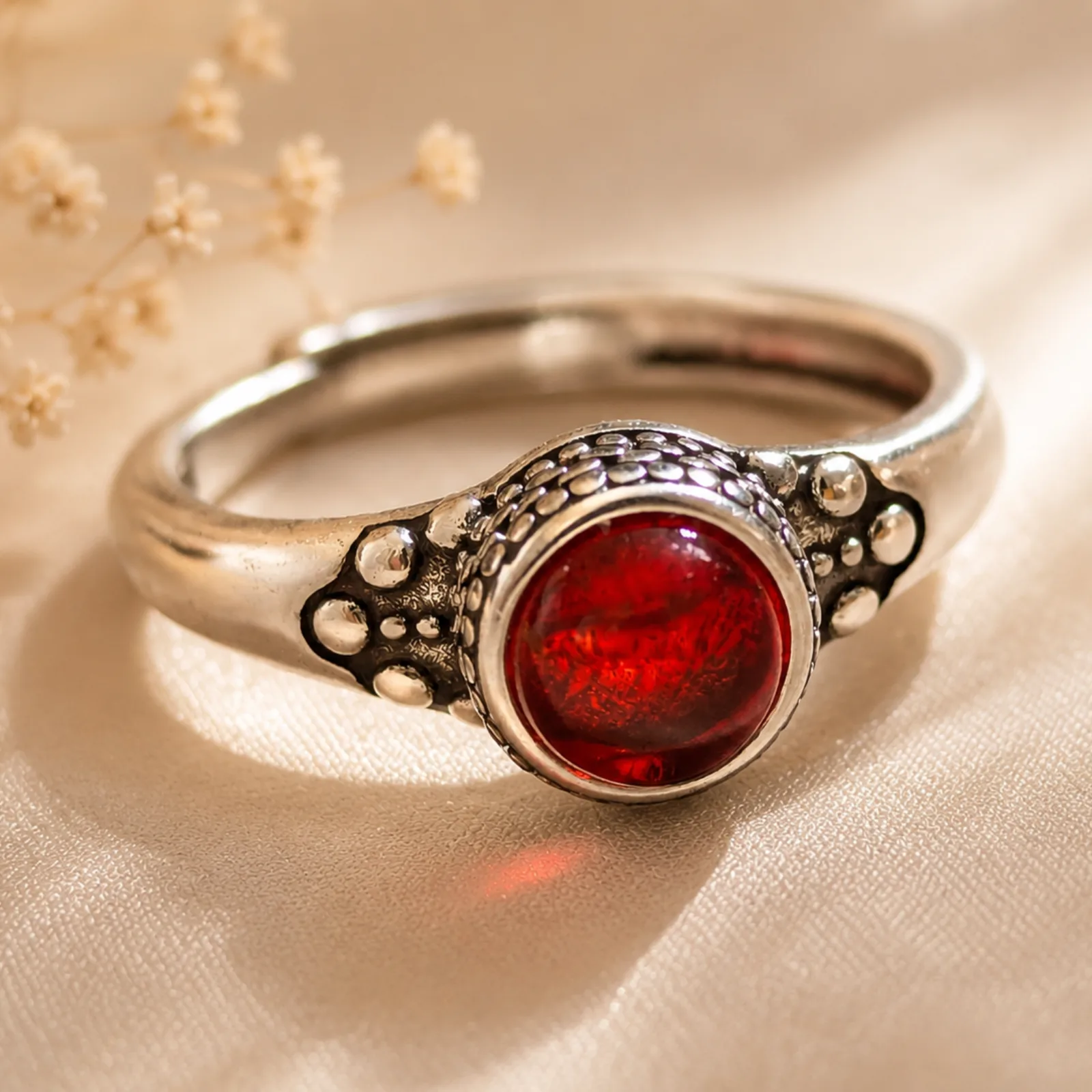 Red Stone Silver Ring